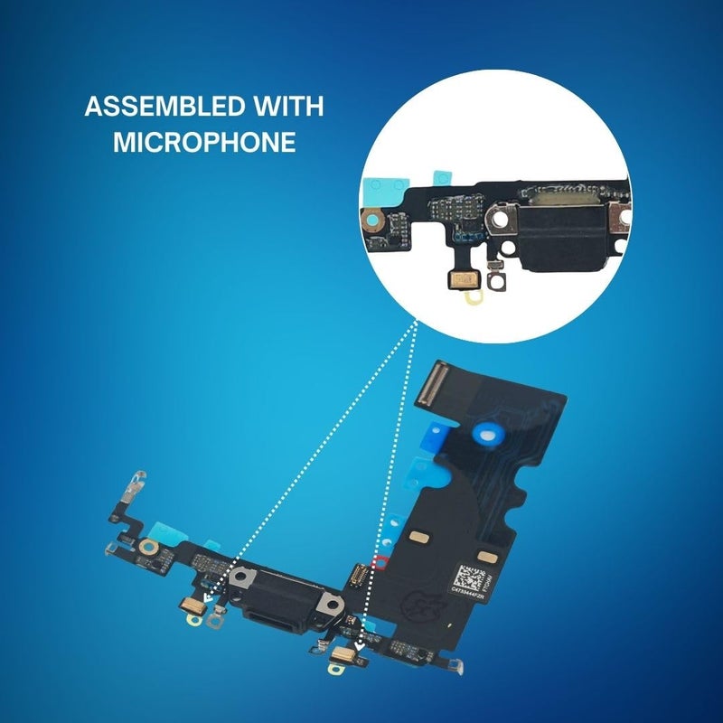MEEFIX Charging Port Replacement for iPhone SE 3rd 2022 - Audio Headphone Jack USB Dock Connector Flex Cable with Microphone/Antenna/Bracket - Black - Image 4